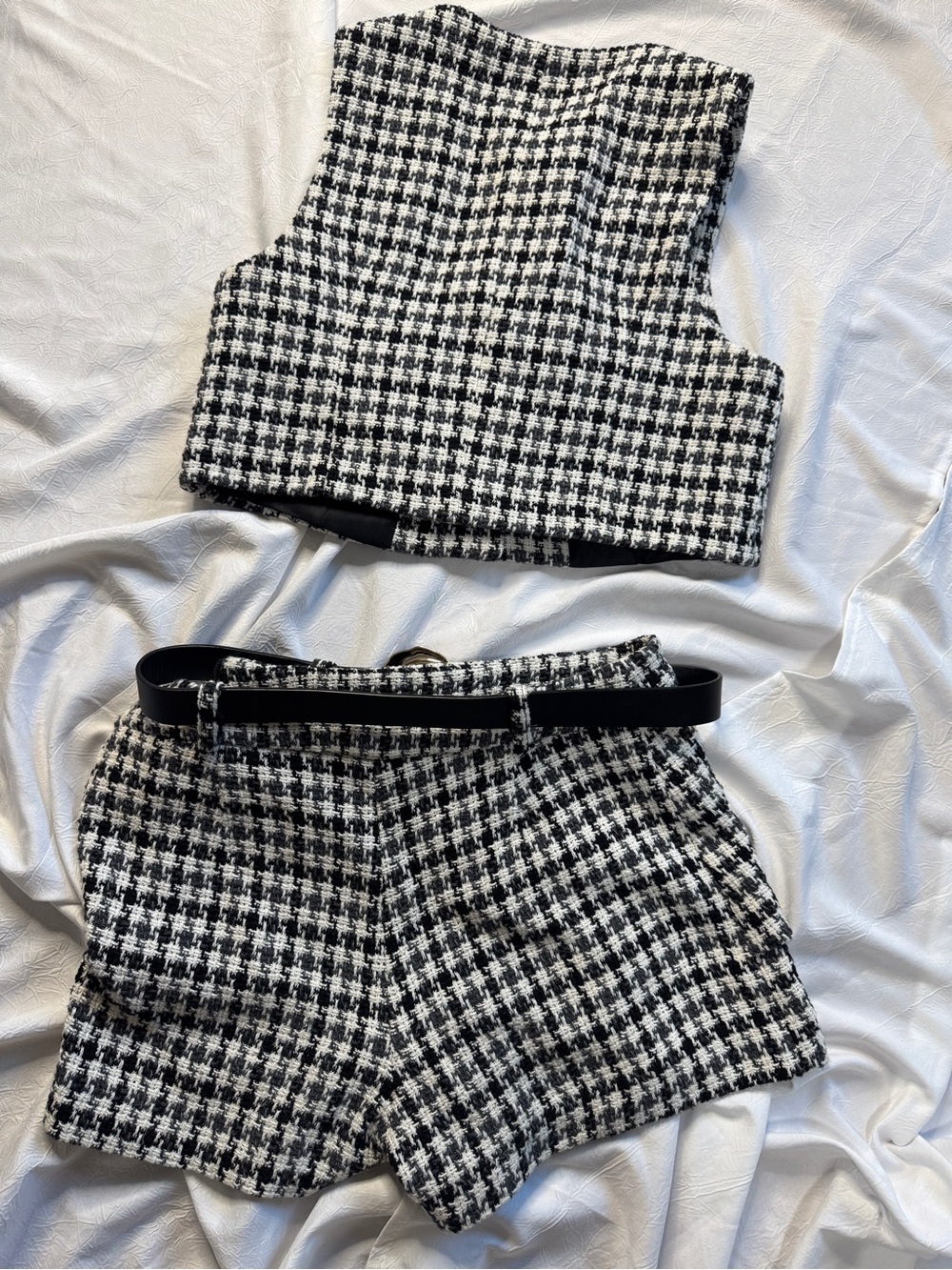 Zara Black & White Houndstooth Tweed Vest Button Top Small - Picture 5 of 5
